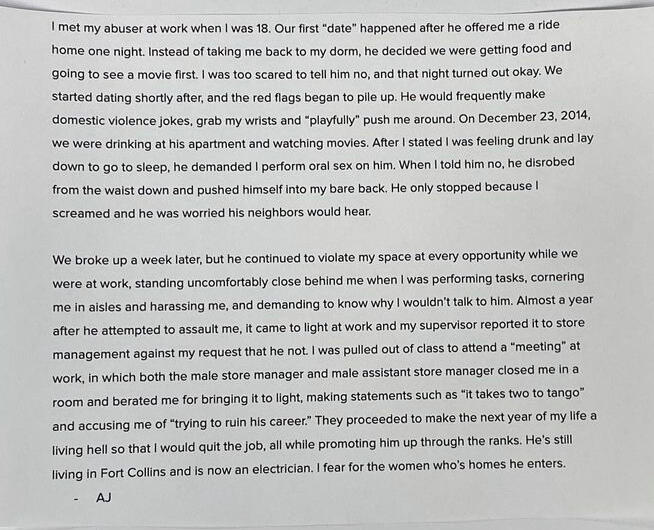 Story by sexual assault survivor from Colorado State University